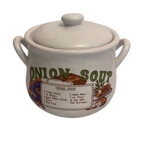 Vintage Midwestern Ceramic Onion Soup Pot Casserole with Lid Beige Recipe